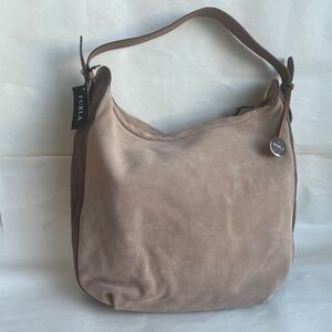 NWT Furla Medium Beige Brown Tan Shoulder Hobo Leather Casual Bag Purse